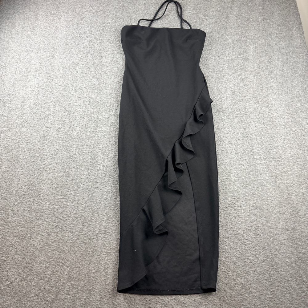 Windsor Black Ruffle Front Midi Dress Women's S Formal Wedding Guest Cocktail